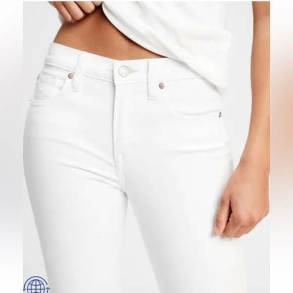 GAP Bright White High Rise Denim Jeans w/Cropped Tethered Raw Hem, SKINNY Jeans - Picture 6 of 16